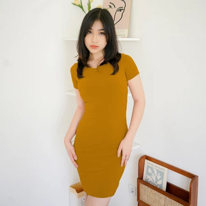 NZINGA Berly | Dress Wanita Polos Lengan Pendek - Bodycon Slim Fit Casual Elegan | Ukuran S - XXL