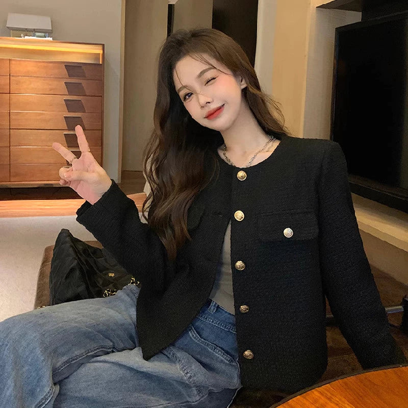 EMITA BLOOM baju blazer wanita korea style jacket outer hitam polos crop top lengan panjang kondangan wanita kekinian korea pesta