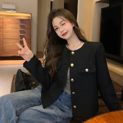 EMITA BLOOM baju blazer wanita korea style jacket outer hitam polos crop top lengan panjang kondangan wanita kekinian korea pesta