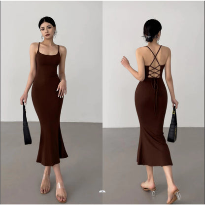 EMITA BLOOM dress abu abu wanita kondangan long dress backless wanita Elegant korean beach Dress ke pantai dress import