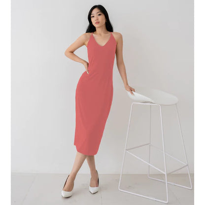 NZINGA Grace | Midi Dress Wanita Polos Slim Fit - V Neck Sleeveless Elegant Look | Ukuran S - XXL
