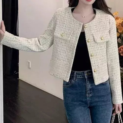 EMITA bloom tweed blazer wanita kekinian korean style jumbo terbaru 2026 baju atasan spring outer crop top lengan panjang wanita