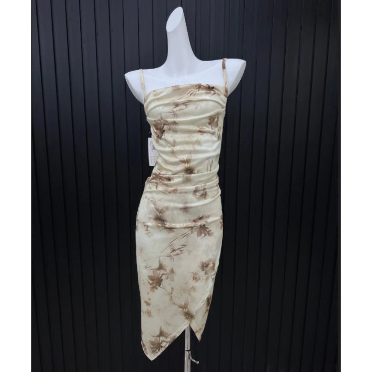 EMITA BLOOM fairy dress pink soft wanita korea baju flowy long dress pantai press Body korea style cantik dress tanpa lengan midi dress