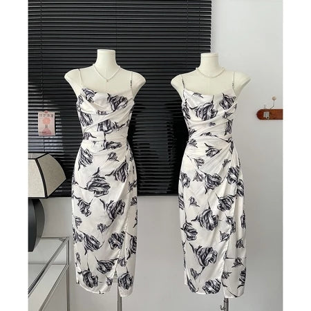 YIMITA dress panjang wanita kekinian korean style tanpa lengan cantik blue elegant party bunga press body dress terbaru 2026