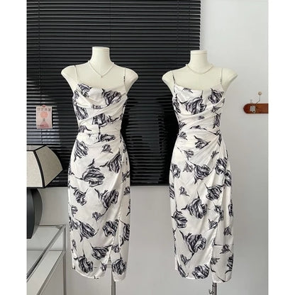 YIMITA dress panjang wanita kekinian korean style tanpa lengan cantik blue elegant party bunga press body dress terbaru 2026