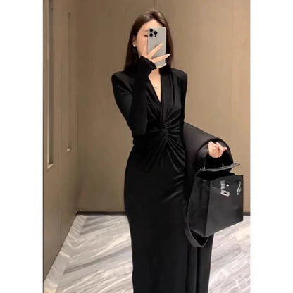 YIMITA midi dress korean style formal simple elegan wanita kekinian pantai press body terbaru 2026 casual plus size lebaran
