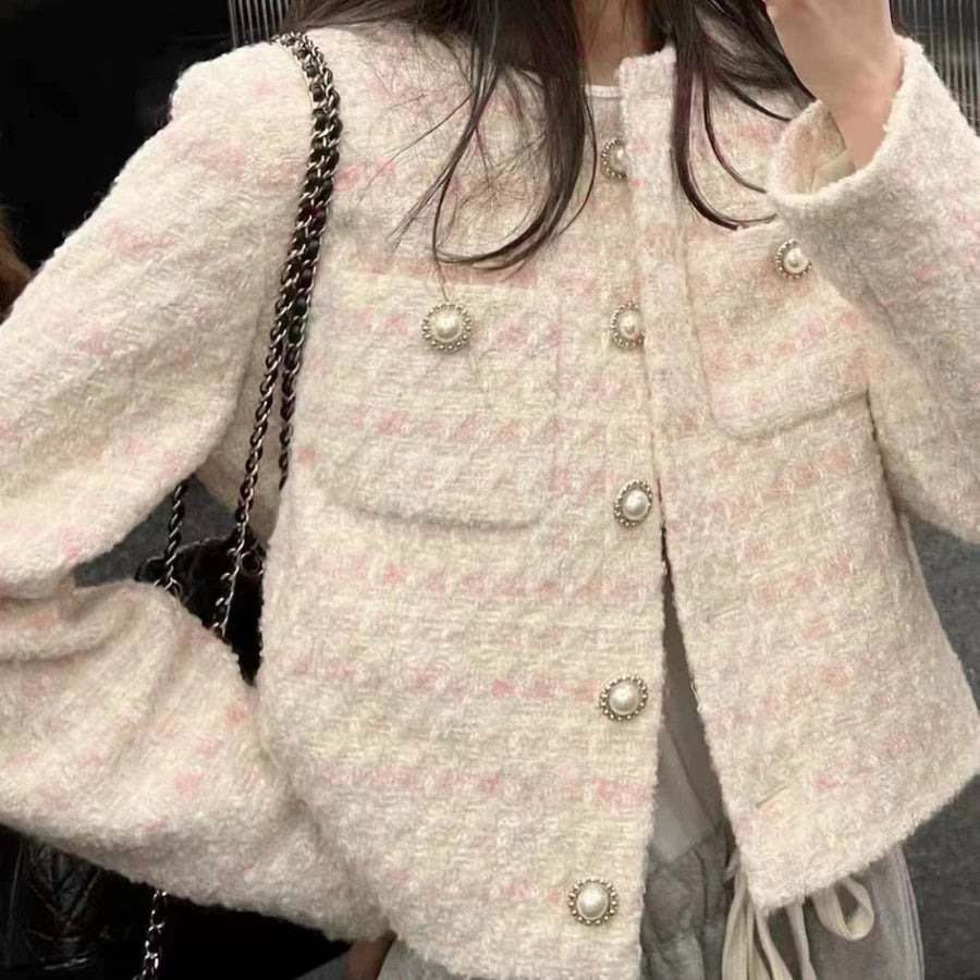 EMITA BLOOM outer hitam crop top lengan panjang kondangan wanita kekinian korean style lebaran 2026 tweed blazer wanita premium