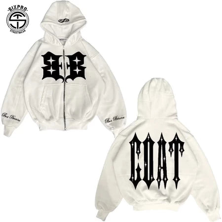 SIXPRO - Hoodie Boxy Zipper Oversize Starboy Broken Putih Pria Wanita Premium