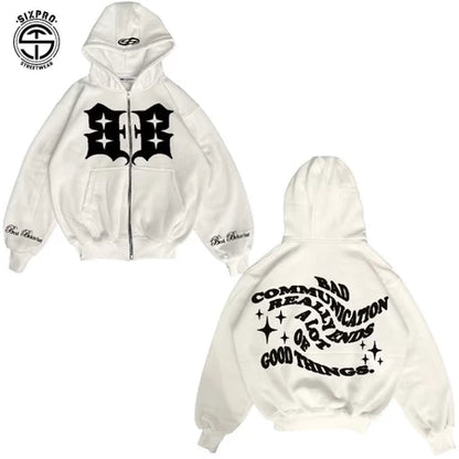 SIXPRO - Hoodie Boxy Zipper Elegance Biru Oversize Unisex Pria Wanita Termurah