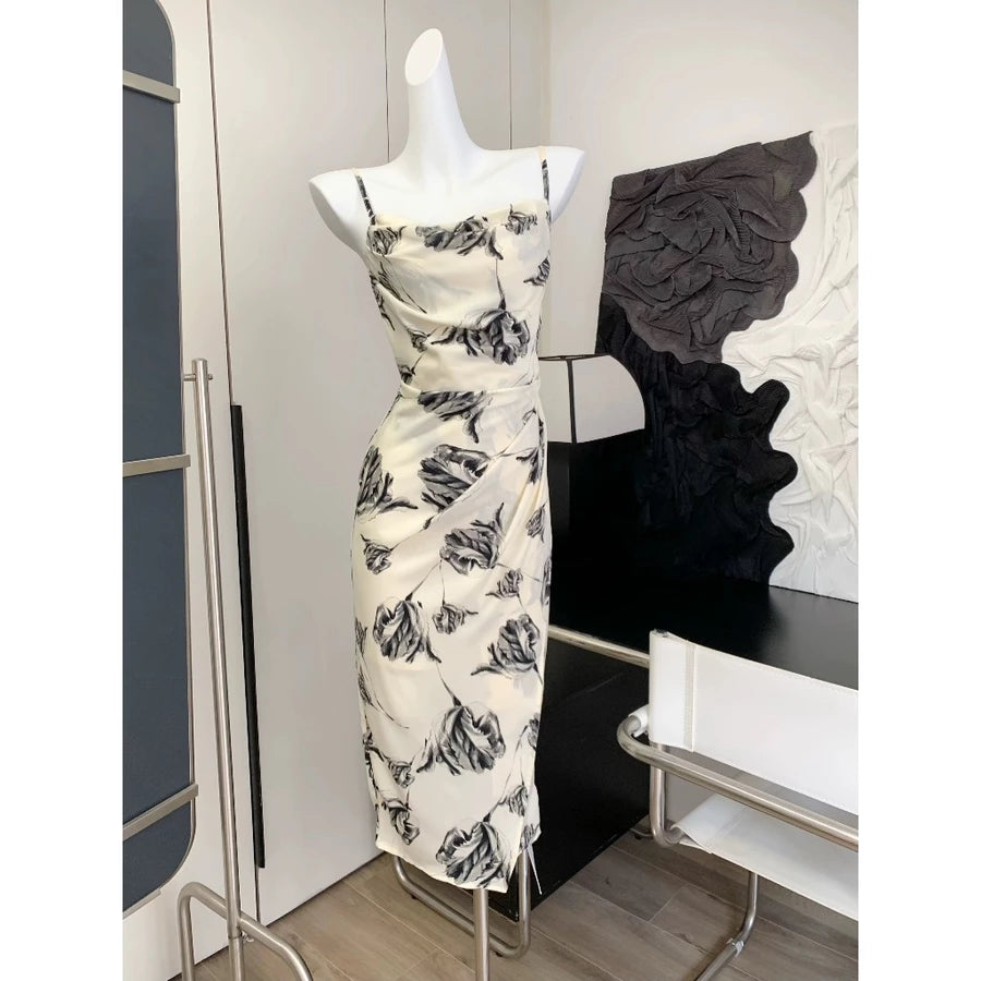 EMITA BLOOM dress abu abu wanita kondangan long dress backless wanita Elegant korean beach Dress ke pantai dress import