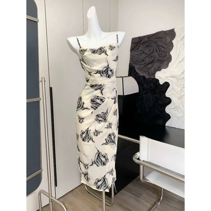 EMITA BLOOM dress abu abu wanita kondangan long dress backless wanita Elegant korean beach Dress ke pantai dress import