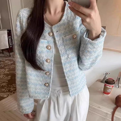 EMITA BLOOM jacket outer hitam polos kondangan wanita kekinian lebaran 2026 korean outer crop top lengan panjang tweed blazer wanita