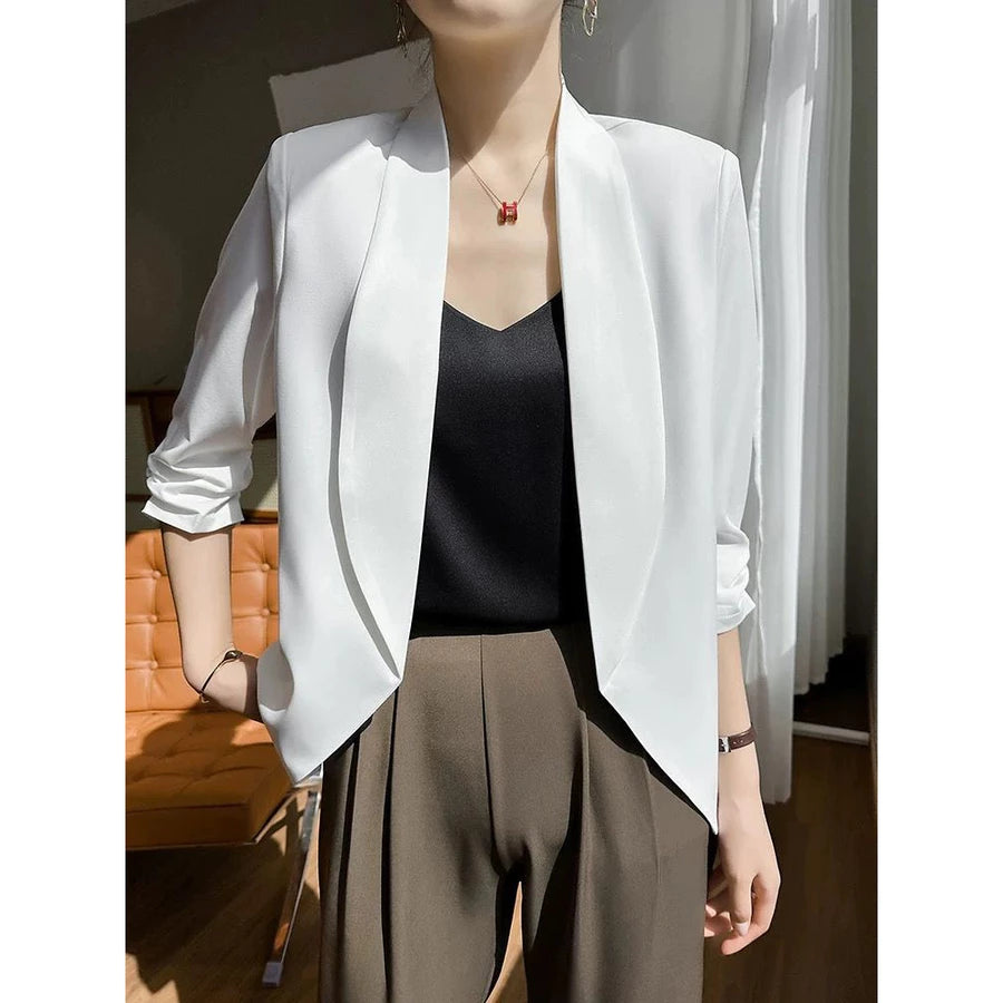 EMITA BLOOM blazer hitam polos fit body wanita kekinian panjang premium elegant korean style oversize jumbo terbaru 2026 baju outer
