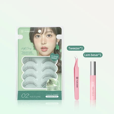 MLEN DIARY Bulu Mata Capacity 4 Pairs Contains Glue DIY bulu mata eyelash extension 1 paket Bulu Mata Palsu + lem Makeup Korea