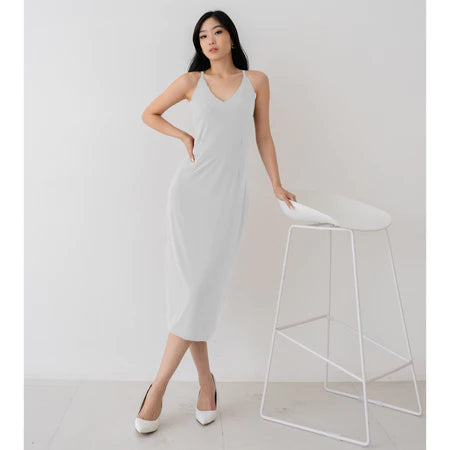 NZINGA Grace | Midi Dress Wanita Polos Slim Fit - V Neck Sleeveless Elegant Look | Ukuran S - XXL
