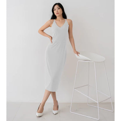 NZINGA Grace | Midi Dress Wanita Polos Slim Fit - V Neck Sleeveless Elegant Look | Ukuran S - XXL