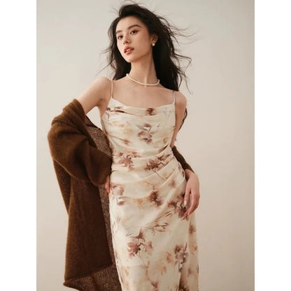 YIMITA dress panjang wanita kekinian korean style tanpa lengan cantik blue elegant party bunga press body dress terbaru 2026