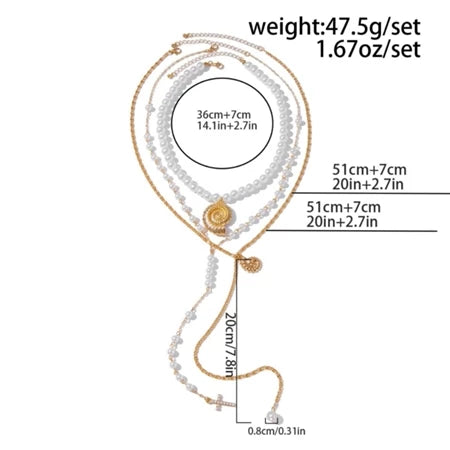 7 pcs set Gold Multilayer Necklace Set / kalung multi layer pendant retro multi layer necklace