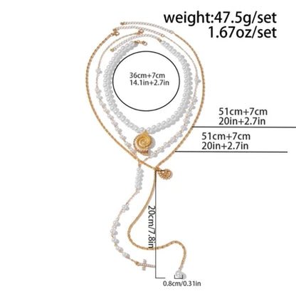 7 pcs set Gold Multilayer Necklace Set / kalung multi layer pendant retro multi layer necklace