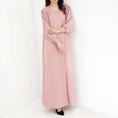 Maxi Dress Plisket Lidi Cabang Lengan Balon / Dress Lengan Panjang / Dress Panjang / Gaun Plisket Panjang / Pleated Dress