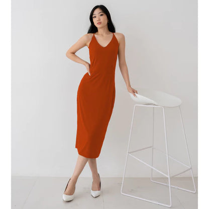 NZINGA Grace | Midi Dress Wanita Polos Slim Fit - V Neck Sleeveless Elegant Look | Ukuran S - XXL