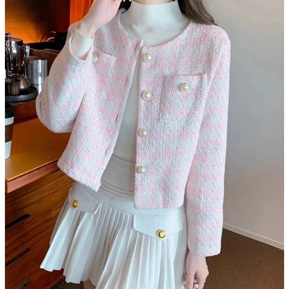 EMITA BLOOM jacket outer hitam polos kondangan wanita kekinian lebaran 2026 korean outer crop top lengan panjang tweed blazer wanita