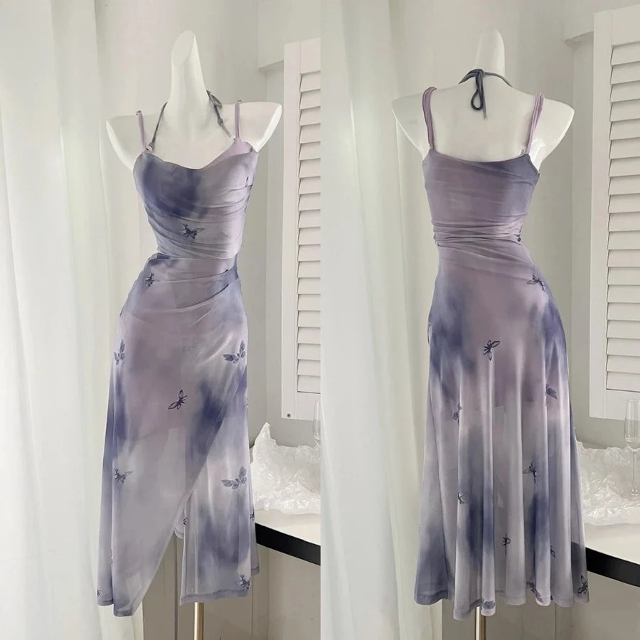 EMITA BLOOM fairy dress pink soft wanita korea baju flowy long dress pantai press Body korea style cantik dress tanpa lengan midi dress