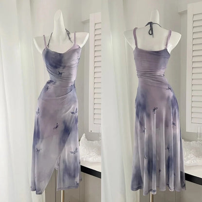 EMITA BLOOM fairy dress pink soft wanita korea baju flowy long dress pantai press Body korea style cantik dress tanpa lengan midi dress