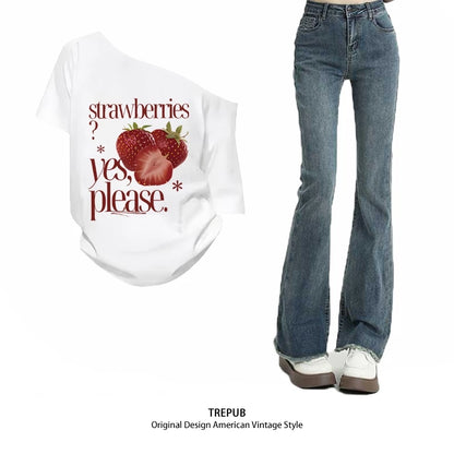 Sabrina T-shirt Oversize Red strawberries Baju Kaos Korean Style | Pria Wanita /379