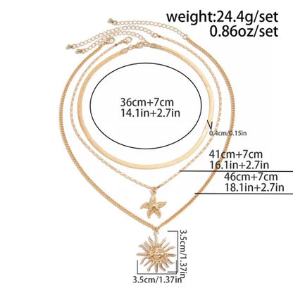 7 pcs set Gold Multilayer Necklace Set / kalung multi layer pendant retro multi layer necklace