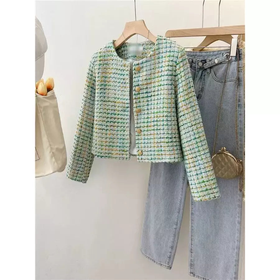 EMITA bloom tweed blazer wanita kekinian korean style jumbo terbaru 2026 baju atasan spring outer crop top lengan panjang wanita