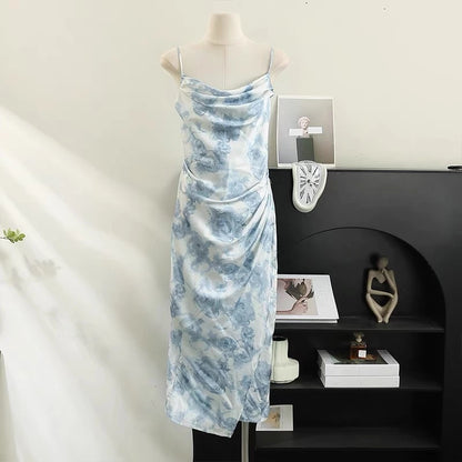 EMITA BLOOM dress abu abu wanita kondangan long dress backless wanita Elegant korean beach Dress ke pantai dress import