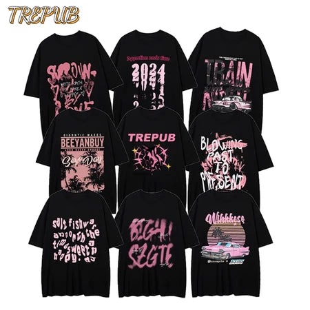 T-shirt Oversize Pink Ink Letters Baju Kaos Korean Style | Pria Wanita /149
