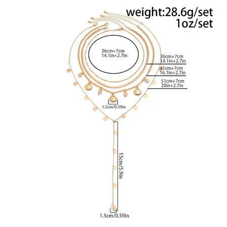 7 pcs set Gold Multilayer Necklace Set / kalung multi layer pendant retro multi layer necklace