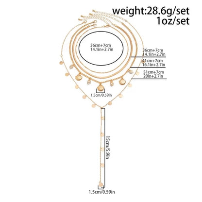 7 pcs set Gold Multilayer Necklace Set / kalung multi layer pendant retro multi layer necklace