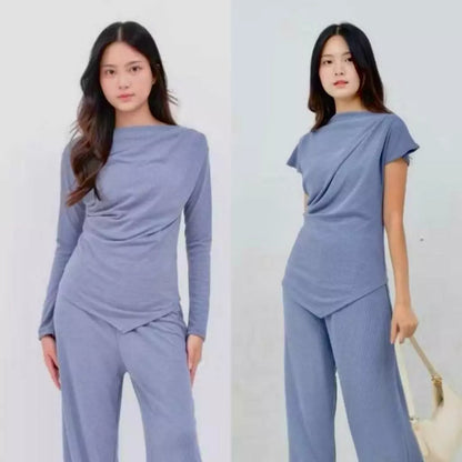 Terbaru RUBY ONE SET Lengan Panjang / Setelan Kulot Wanita Baju Muslim Bahan Knit