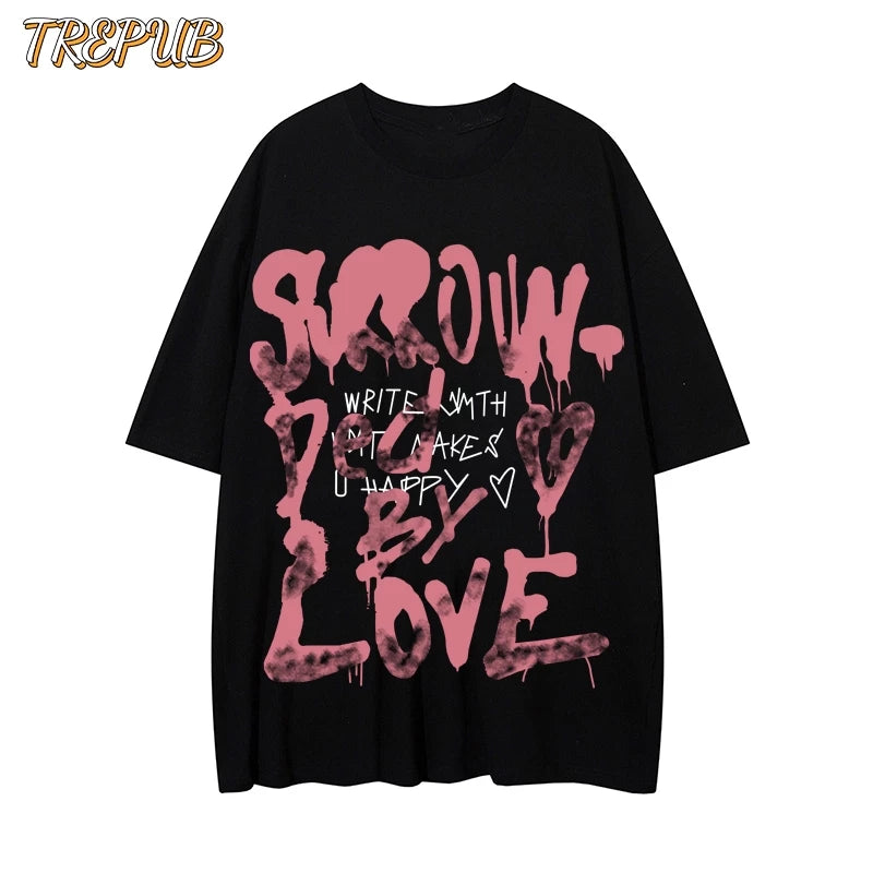 T-shirt Oversize Pink Ink Letters Baju Kaos Korean Style | Pria Wanita /149