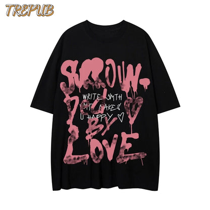 T-shirt Oversize Pink Ink Letters Baju Kaos Korean Style | Pria Wanita /149