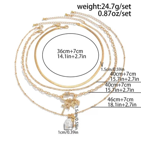 7 pcs set Gold Multilayer Necklace Set / kalung multi layer pendant retro multi layer necklace