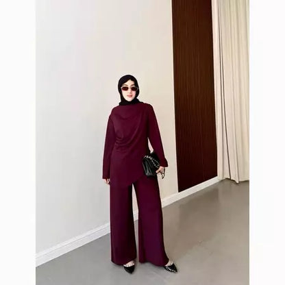 Terbaru RUBY ONE SET Lengan Panjang / Setelan Kulot Wanita Baju Muslim Bahan Knit