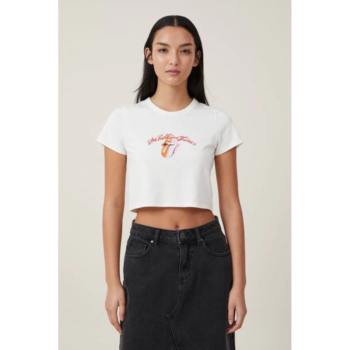 PNB Crop Top White Rolling Stones