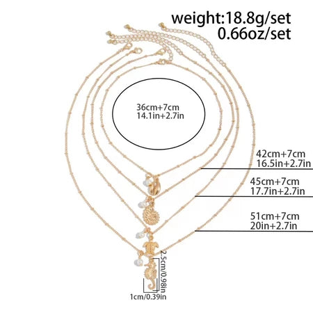 7 pcs set Gold Multilayer Necklace Set / kalung multi layer pendant retro multi layer necklace