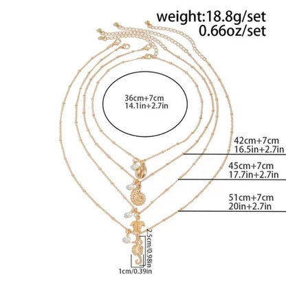 7 pcs set Gold Multilayer Necklace Set / kalung multi layer pendant retro multi layer necklace