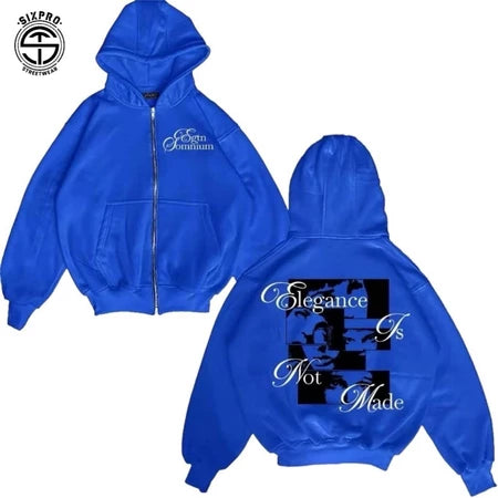 SIXPRO - Hoodie Boxy Zipper Elegance Biru Oversize Unisex Pria Wanita Termurah