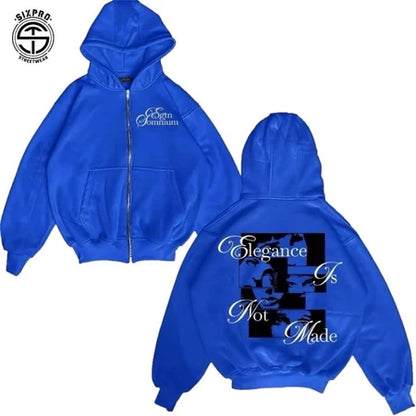 SIXPRO - Hoodie Boxy Zipper Elegance Biru Oversize Unisex Pria Wanita Termurah