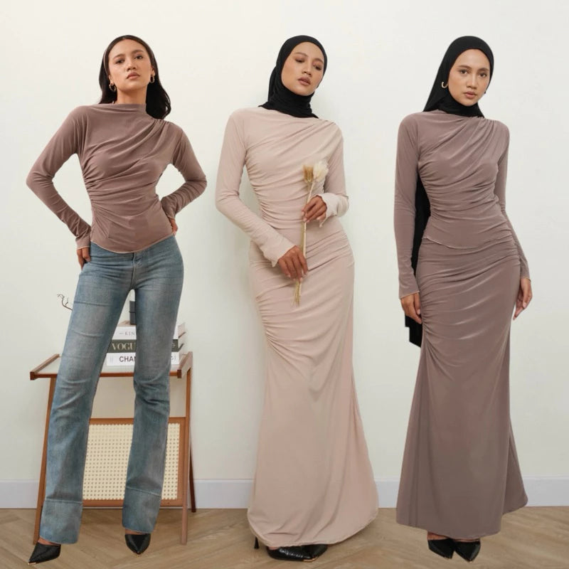 ELEVENBASIC - SARAH SET | ONE SET ROK SEMI MERMAID PANJANG | SETELAN LENGAN PANJANG HIJAB WANITA | ATASAN