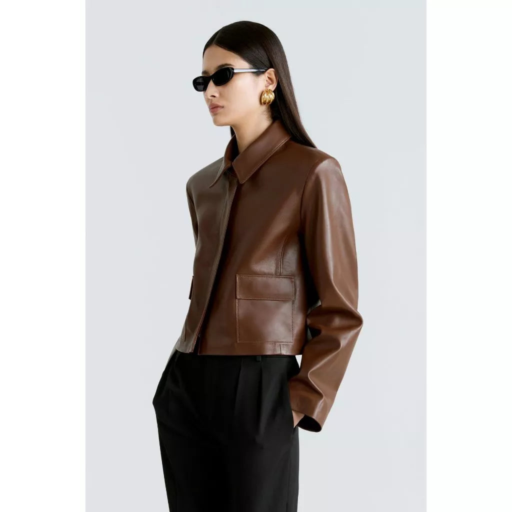 - Jacket Leather Wanita Outter crop