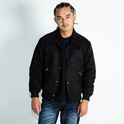 BOZRVK Suede Jaket Pria Kasual Black Snap Button