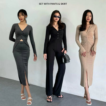 [ELEVENBASIC] HANNA KNIT SET | ONE SET LONG SLEEVE | SETELAN WANITA LENGAN PANJANG ROK & CELANA RAJUT