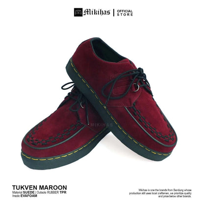 Mikihas Tukmar - Sepatu Pria Oxford Kulit Suede Merah Maroon Big Size 39-44